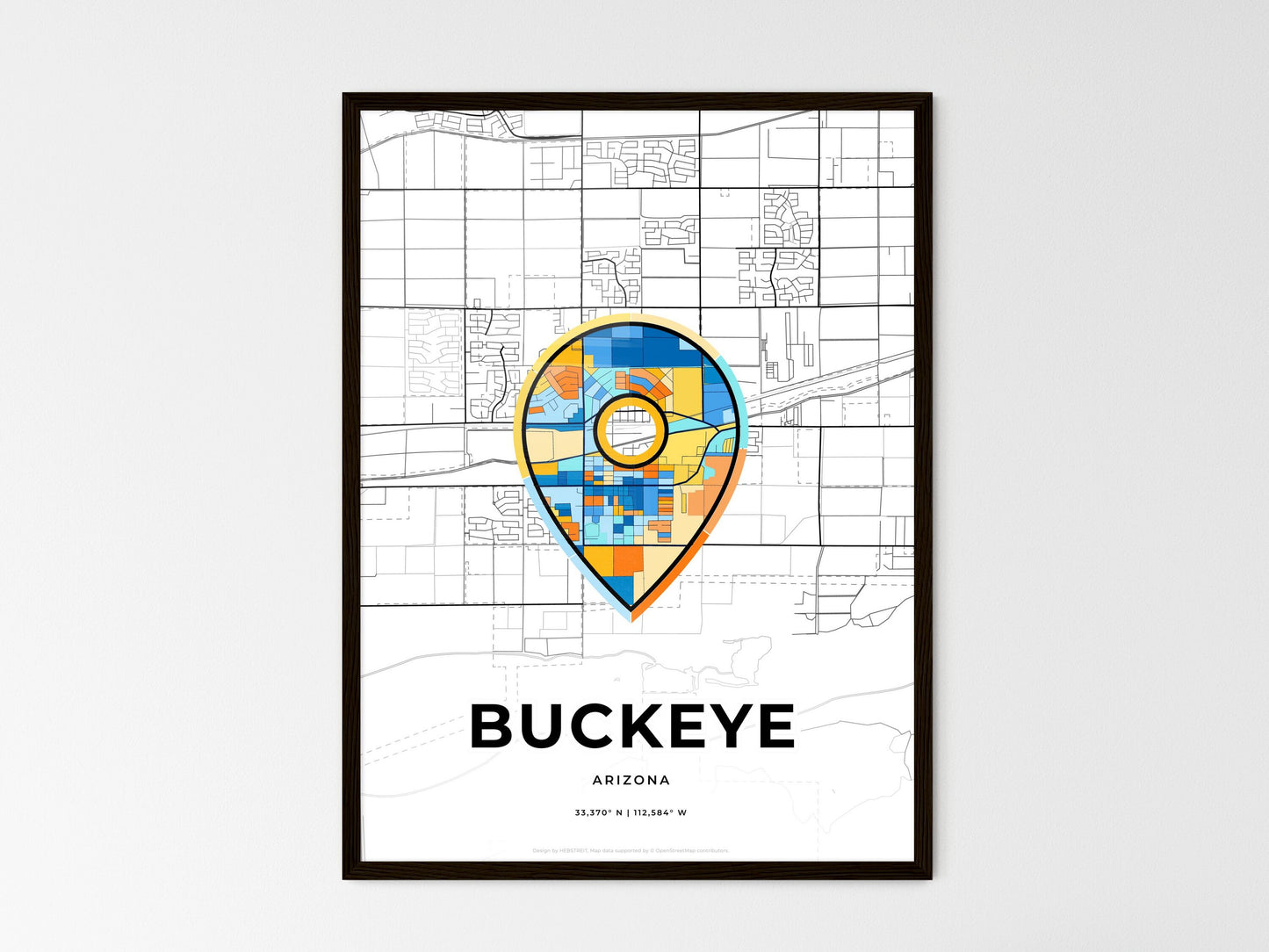 Buckeye Arizona wedding art map with pointer icon