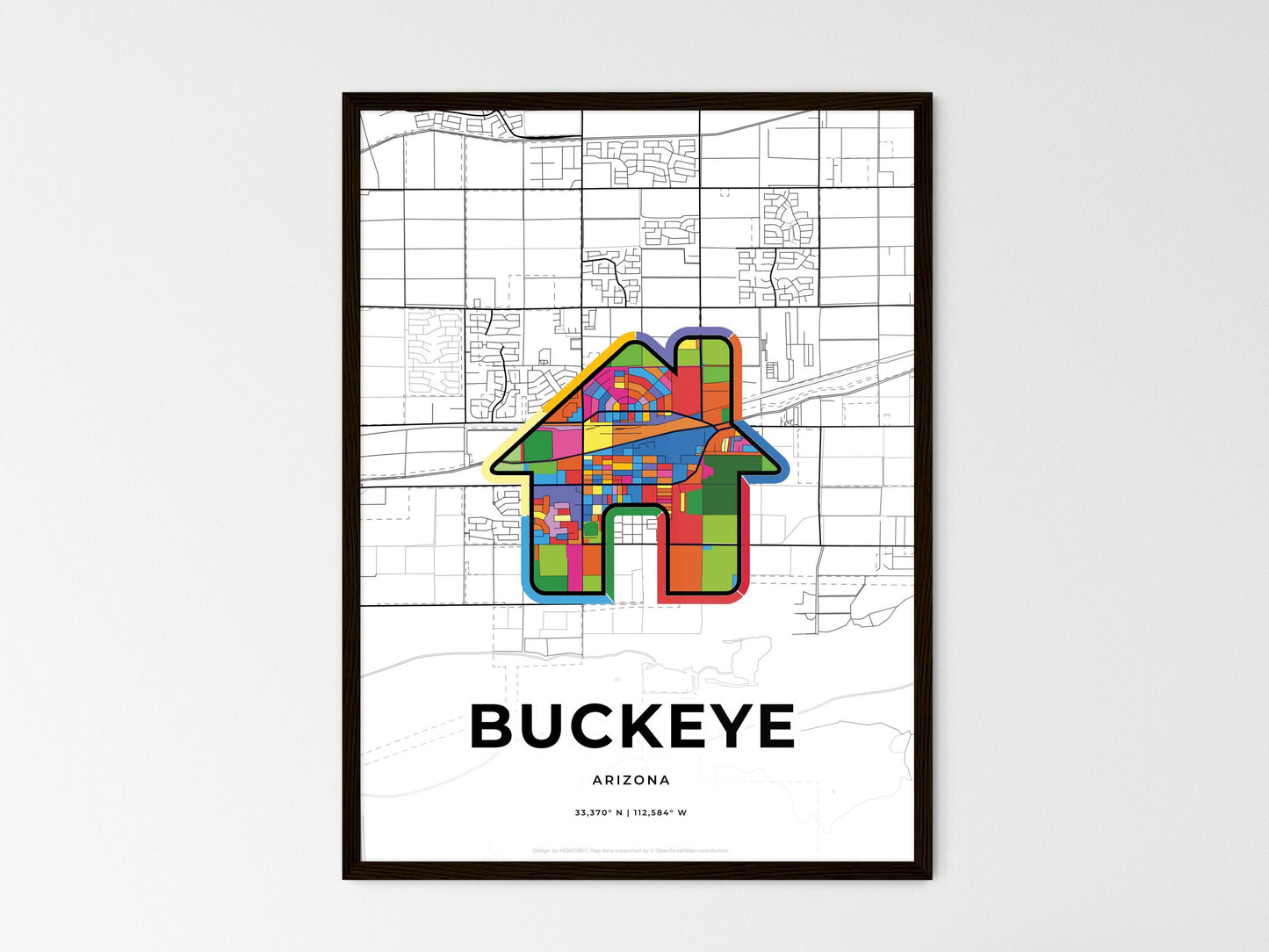 Buckeye Arizona wedding art map with home icon