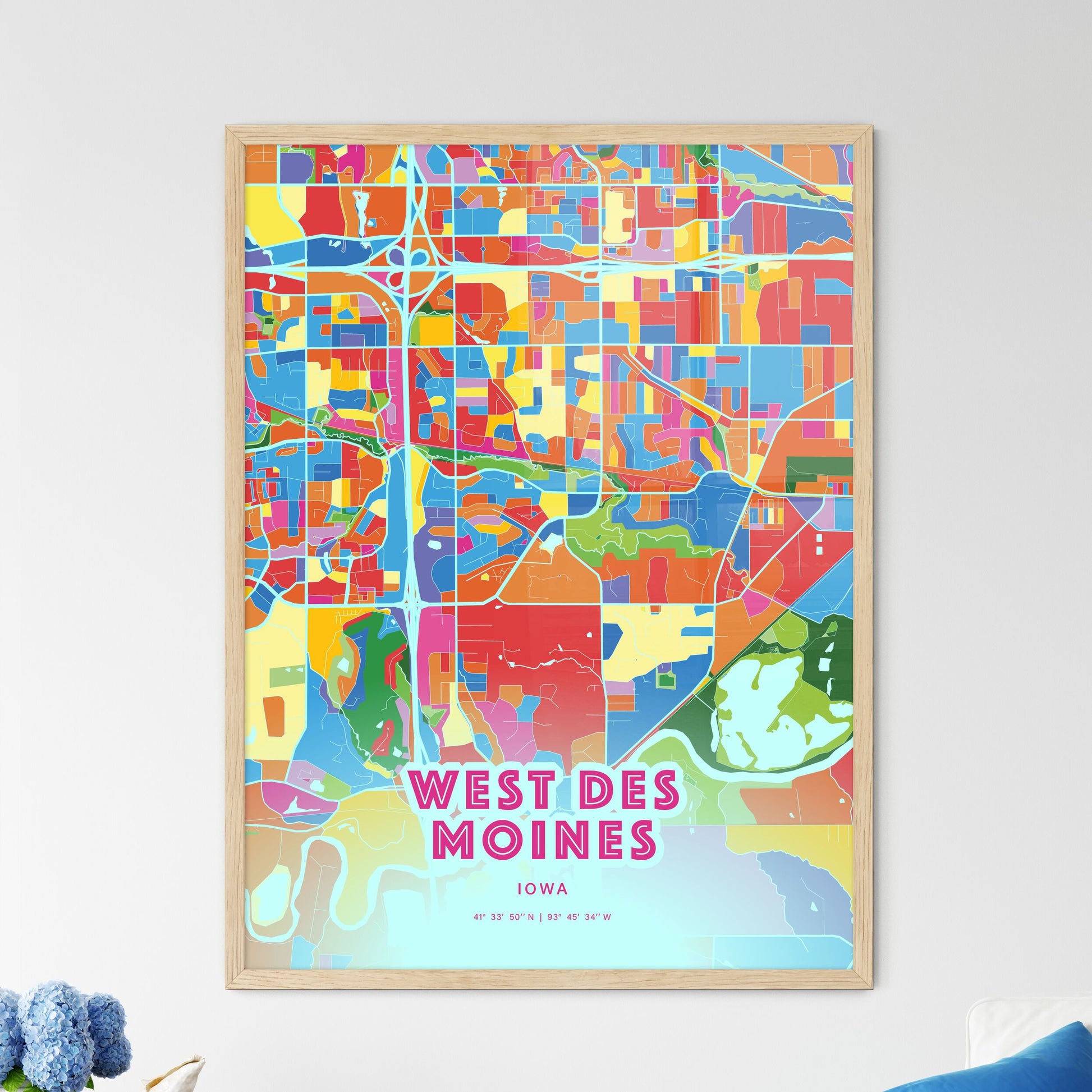 Colorful WEST DES MOINES IOWA Fine Art Map Crazy Colors