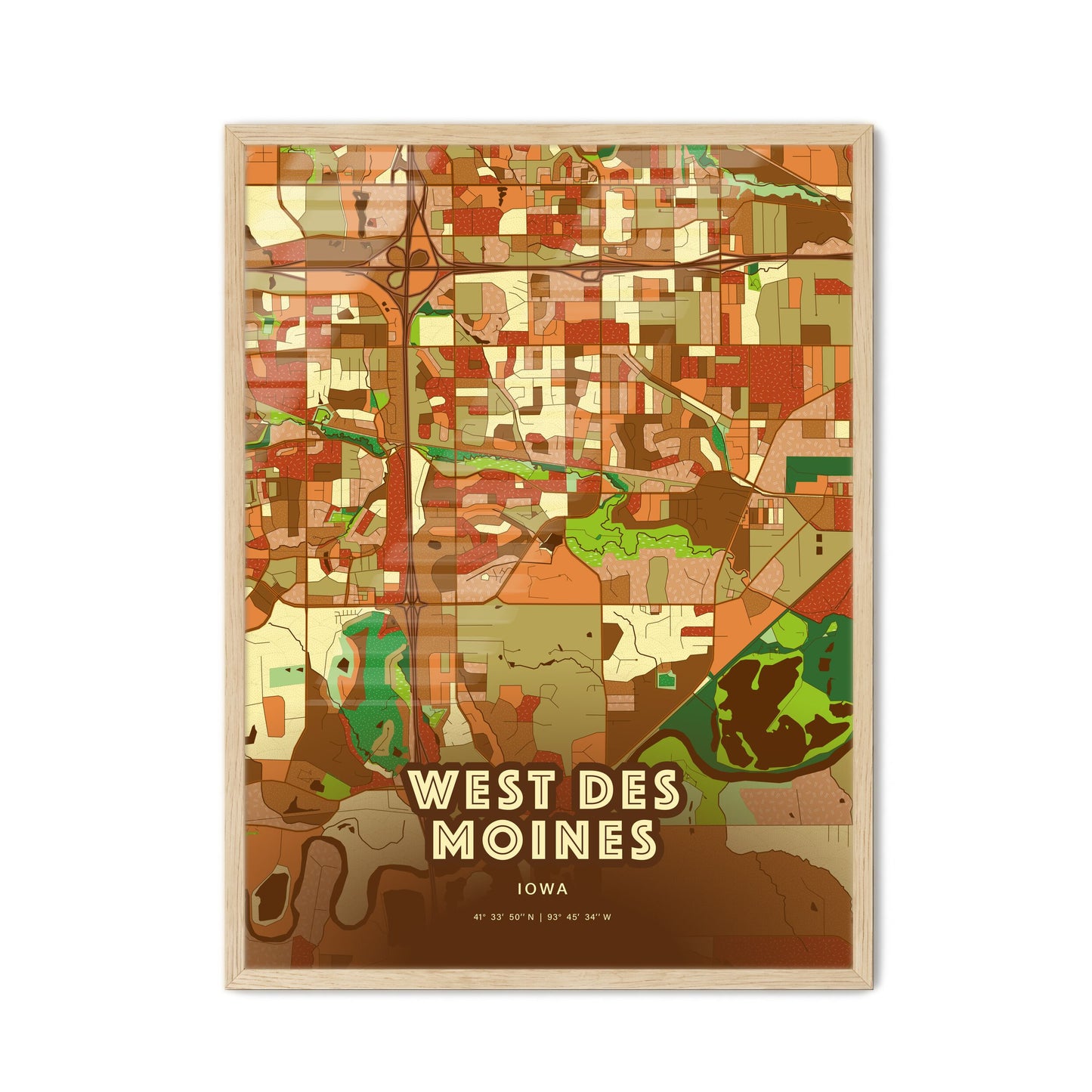 Colorful WEST DES MOINES IOWA Fine Art Map Farmhouse