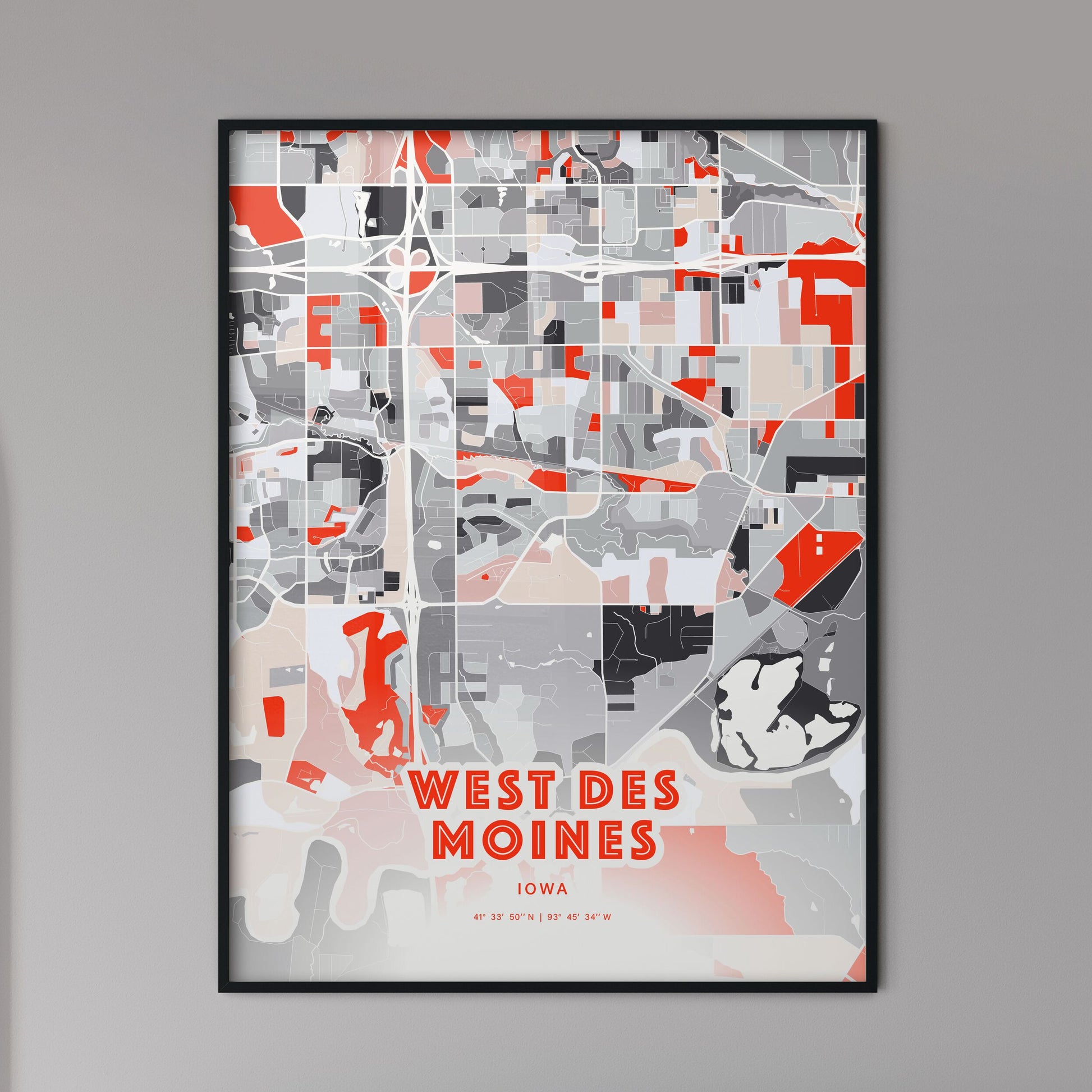 Colorful WEST DES MOINES IOWA Fine Art Map Modern