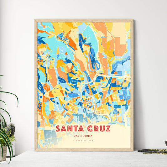 Colorful Santa Cruz California Fine Art Map Blue Orange