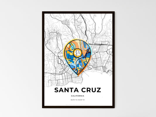 Santa Cruz California wedding art map with pointer icon