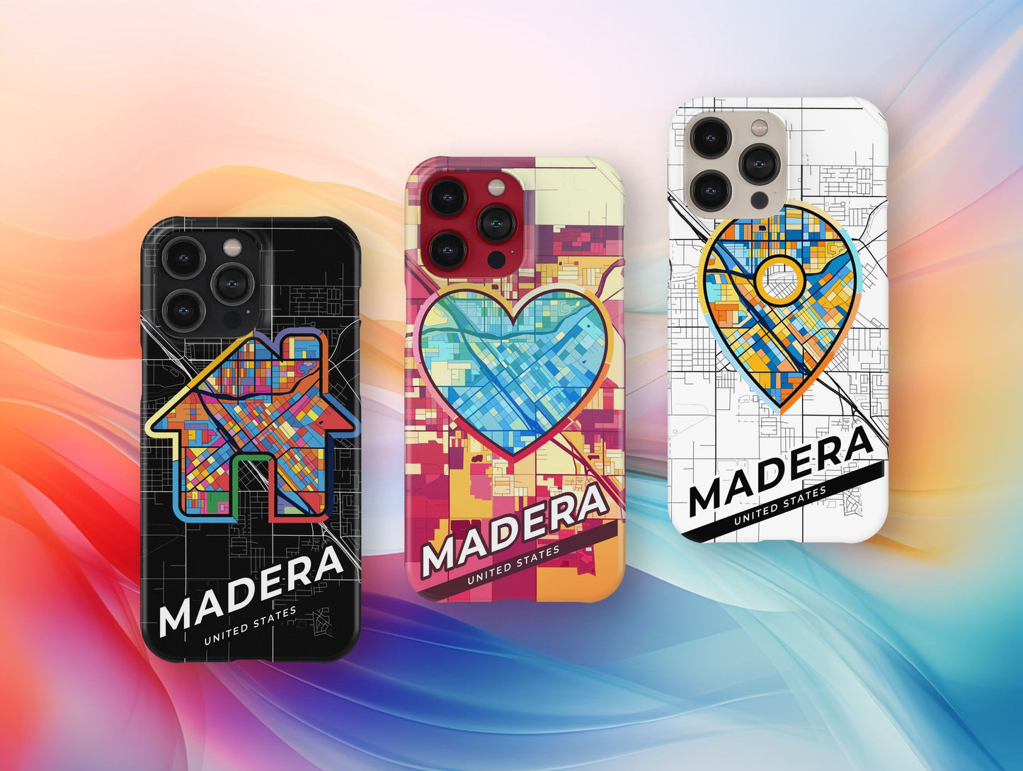 Madera California slim phone case with colorful icon. Birthday, wedding or housewarming gift. Couple match cases.