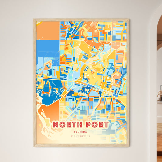 Colorful North Port Florida Fine Art Map Blue Orange