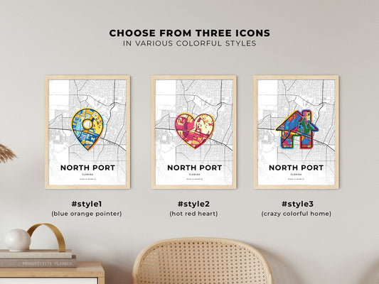 North Port Florida maps with colorful icons
