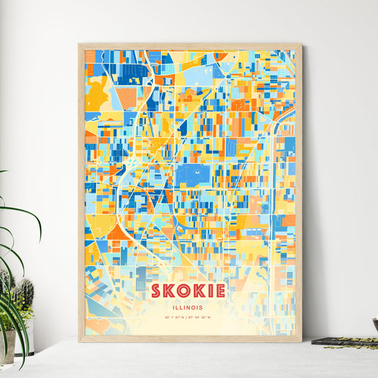 Colorful Skokie Illinois Fine Art Map Blue Orange