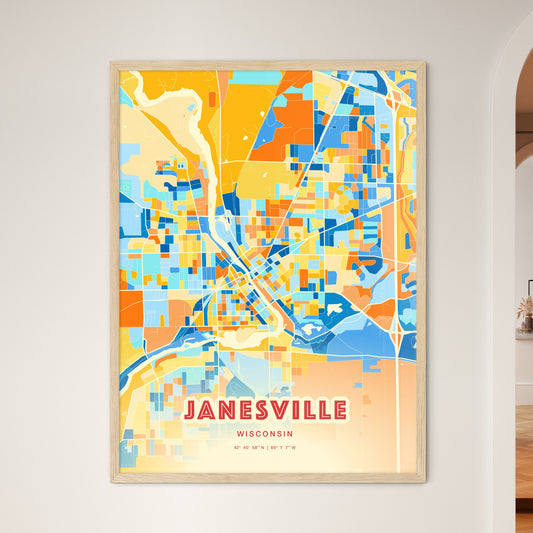 Colorful Janesville Wisconsin Fine Art Map Blue Orange