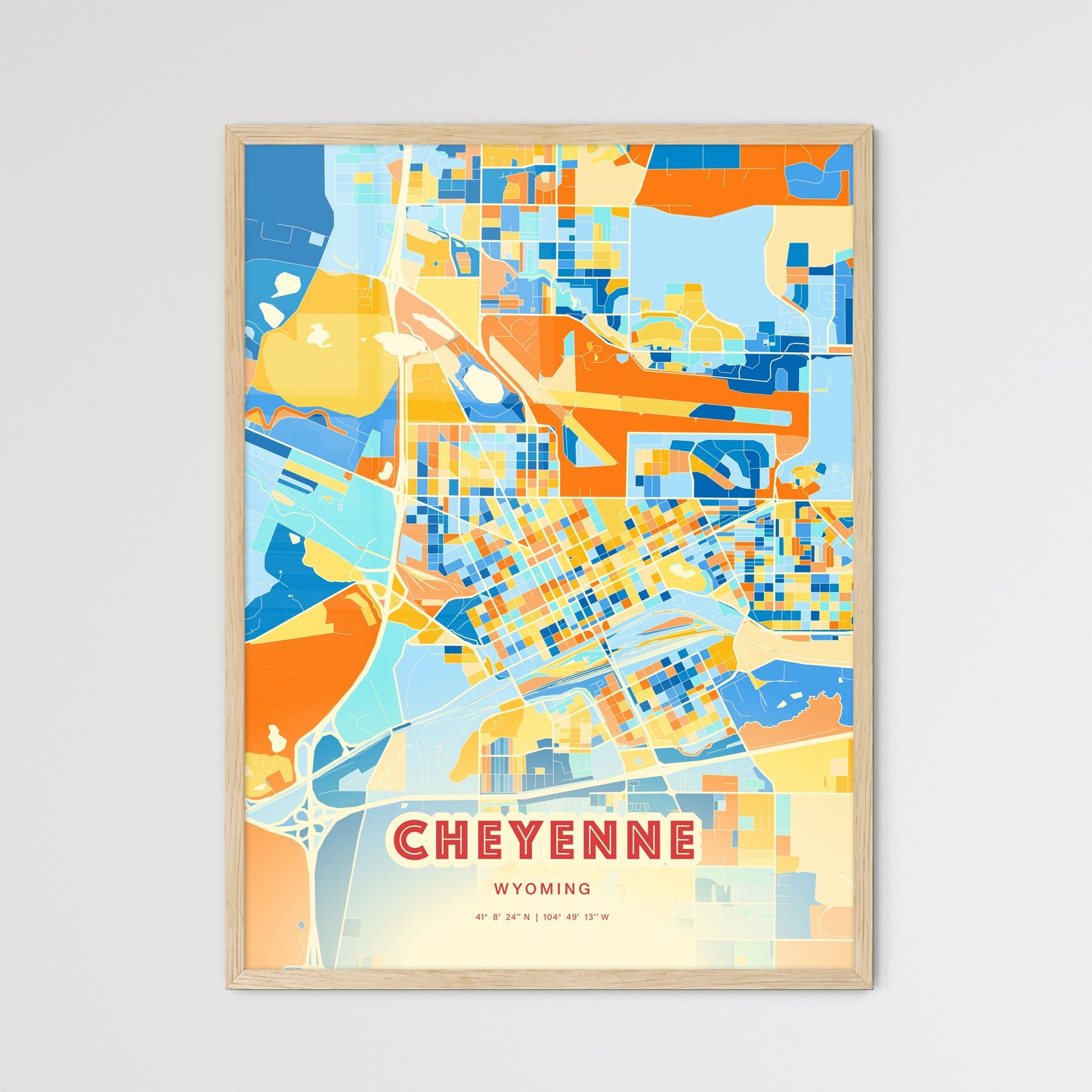 Colorful Cheyenne Wyoming Fine Art Map Blue Orange