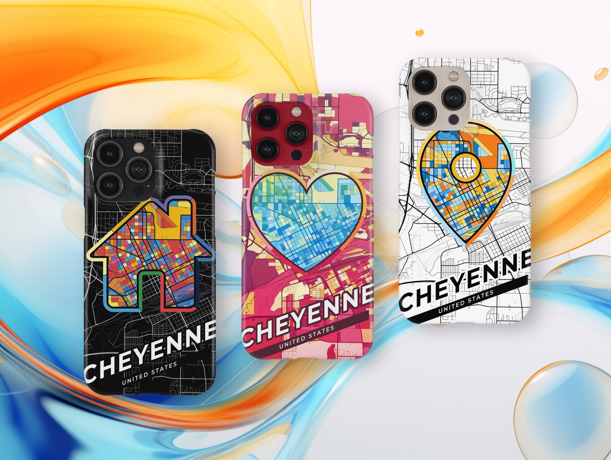 Cheyenne Wyoming slim phone case with colorful icon. Birthday, wedding or housewarming gift. Couple match cases.