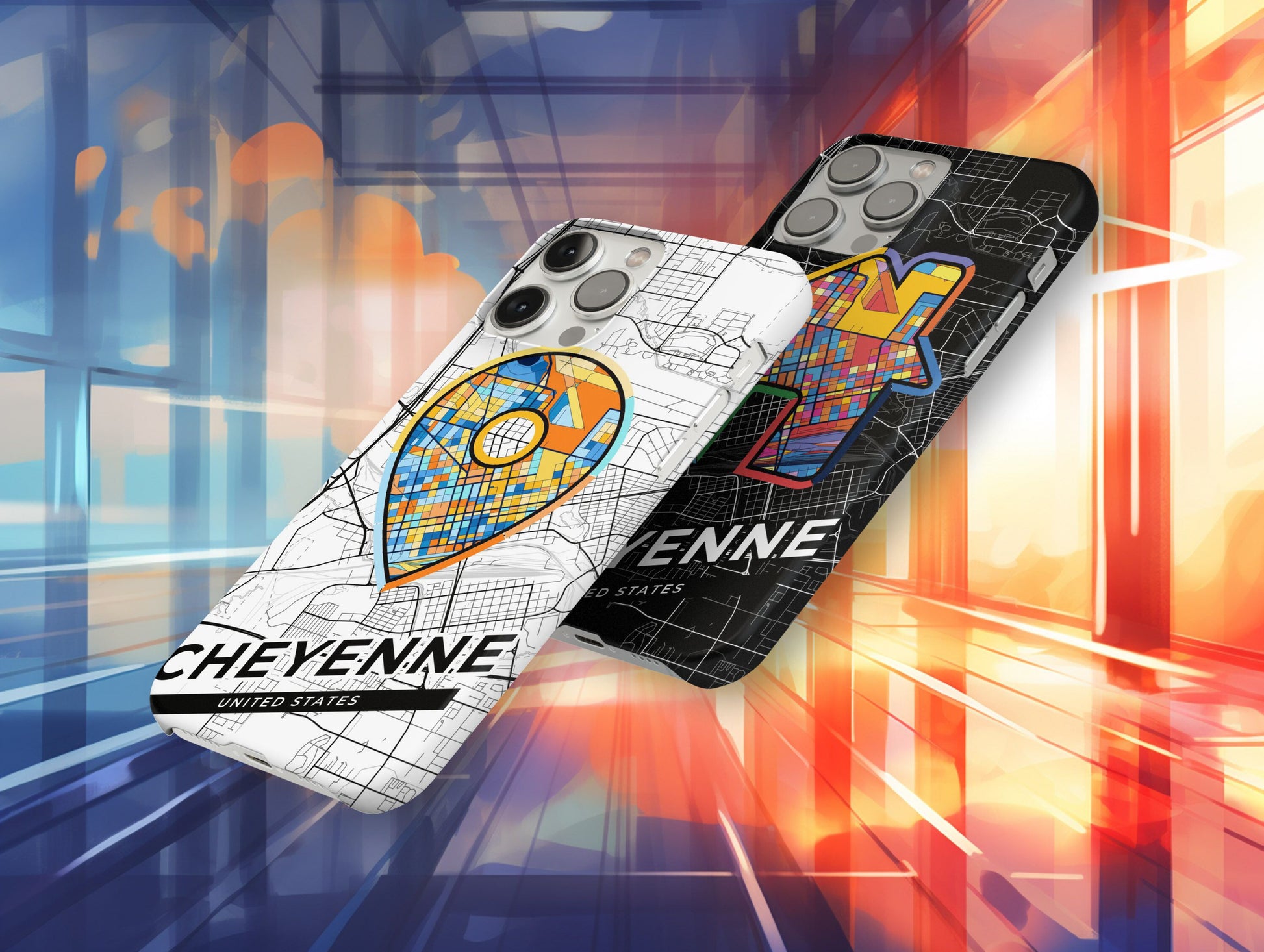 Cheyenne Wyoming slim phone case with colorful icon. Birthday, wedding or housewarming gift. Couple match cases.
