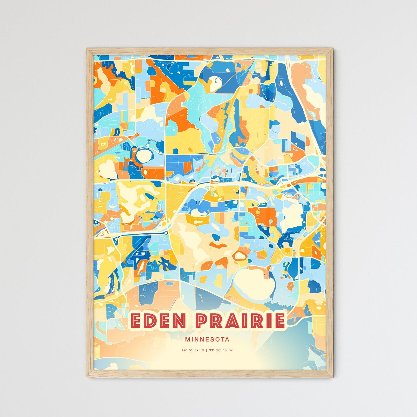 Colorful EDEN PRAIRIE MINNESOTA Fine Art Map Blue Orange