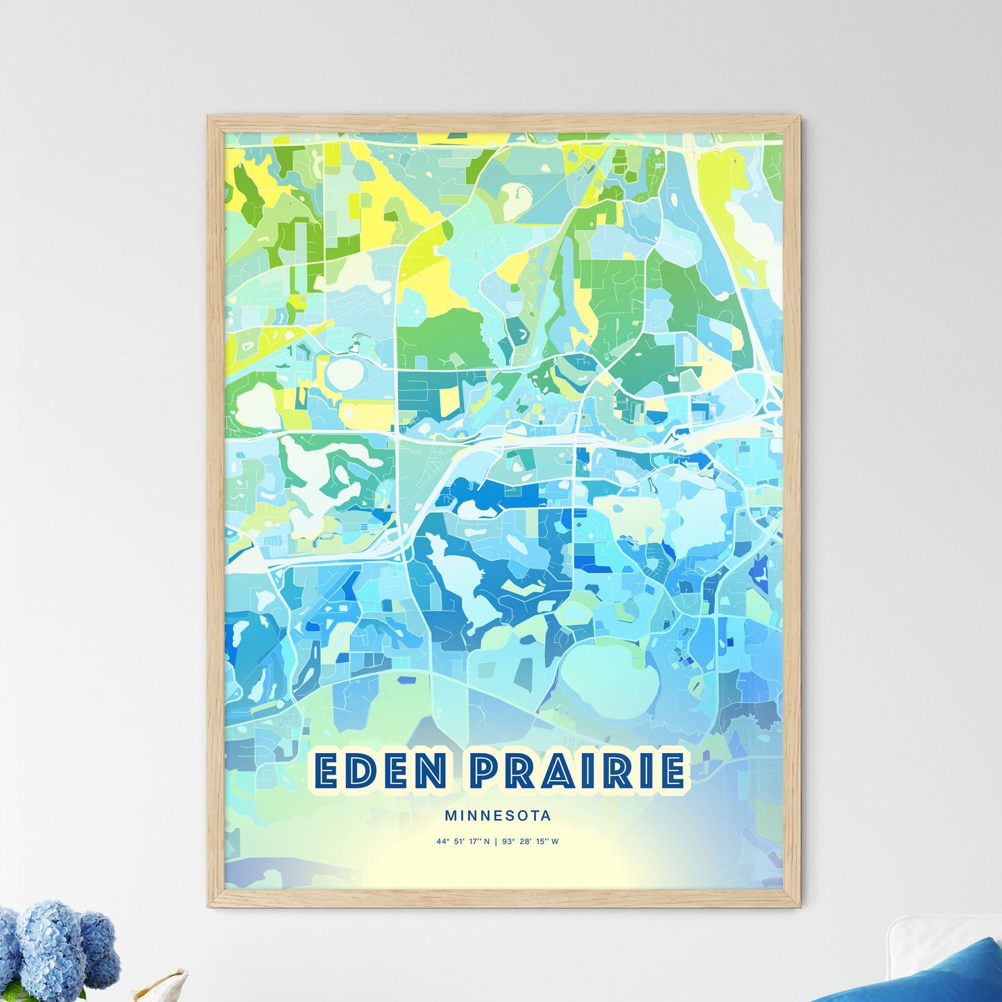 Colorful EDEN PRAIRIE MINNESOTA Fine Art Map Cool Blue