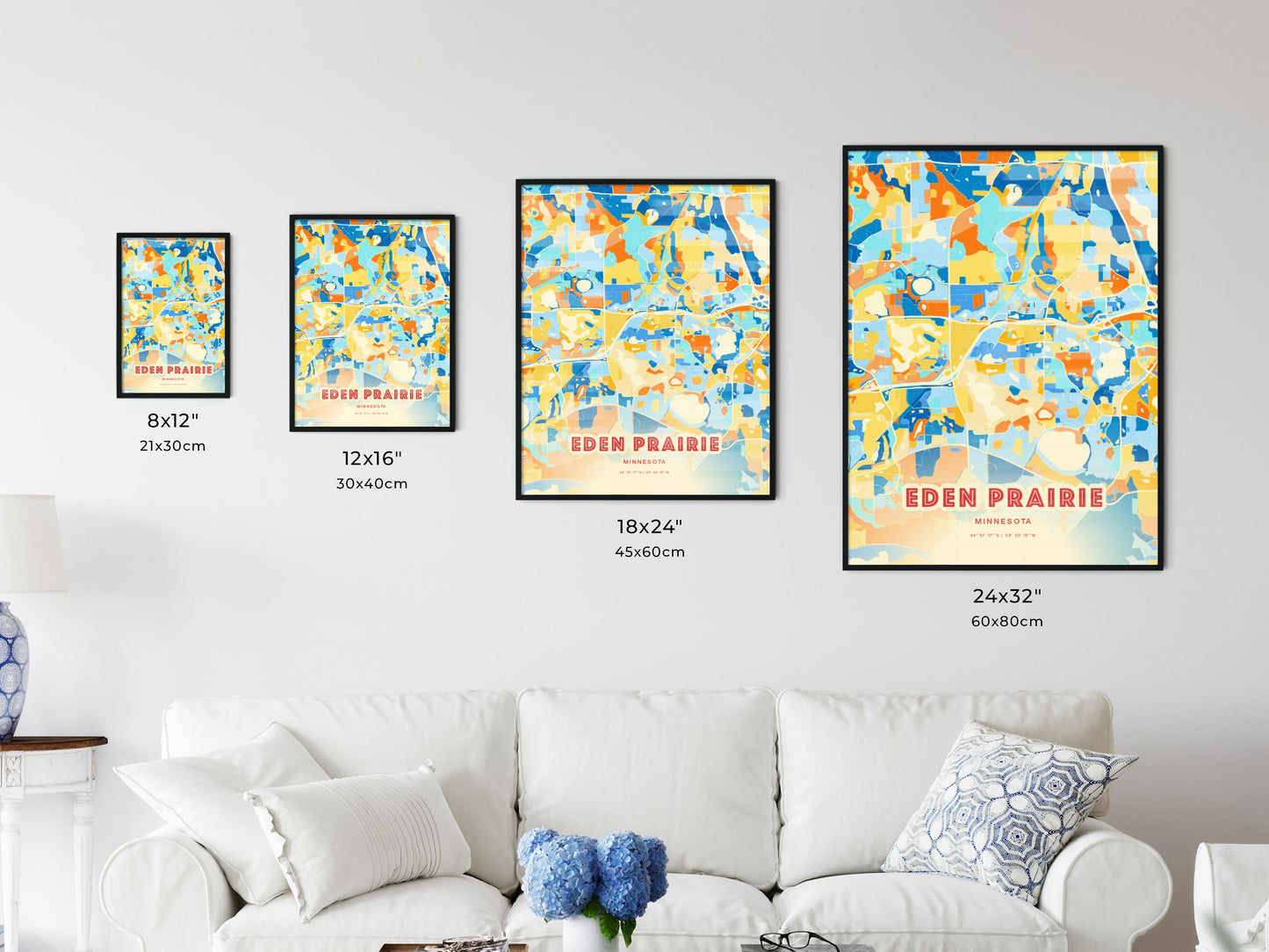 Colorful EDEN PRAIRIE MINNESOTA Fine Art Map Blue Orange