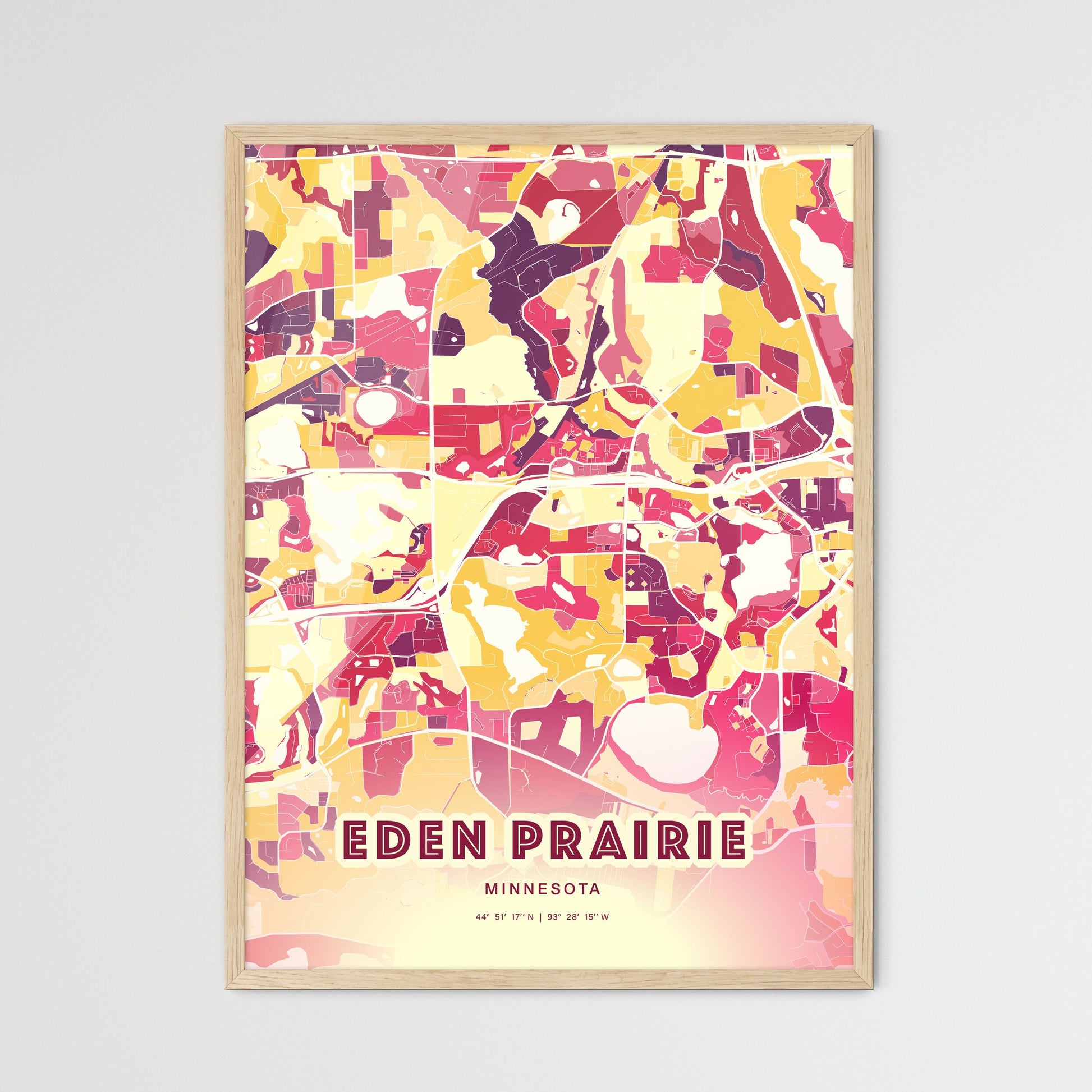 Colorful EDEN PRAIRIE MINNESOTA Fine Art Map Hot Red