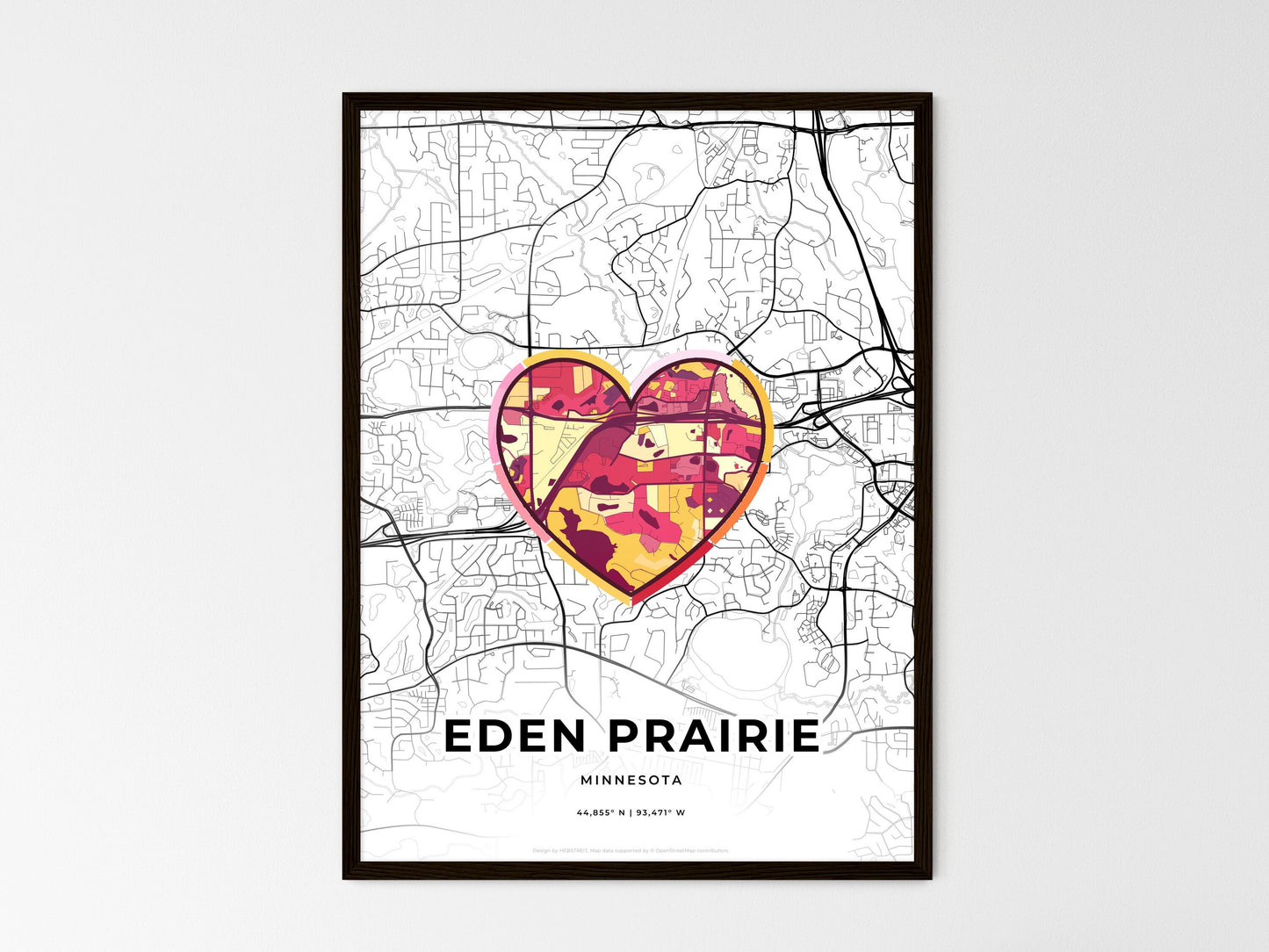 Eden Prairie Minnesota wedding art map with heart icon