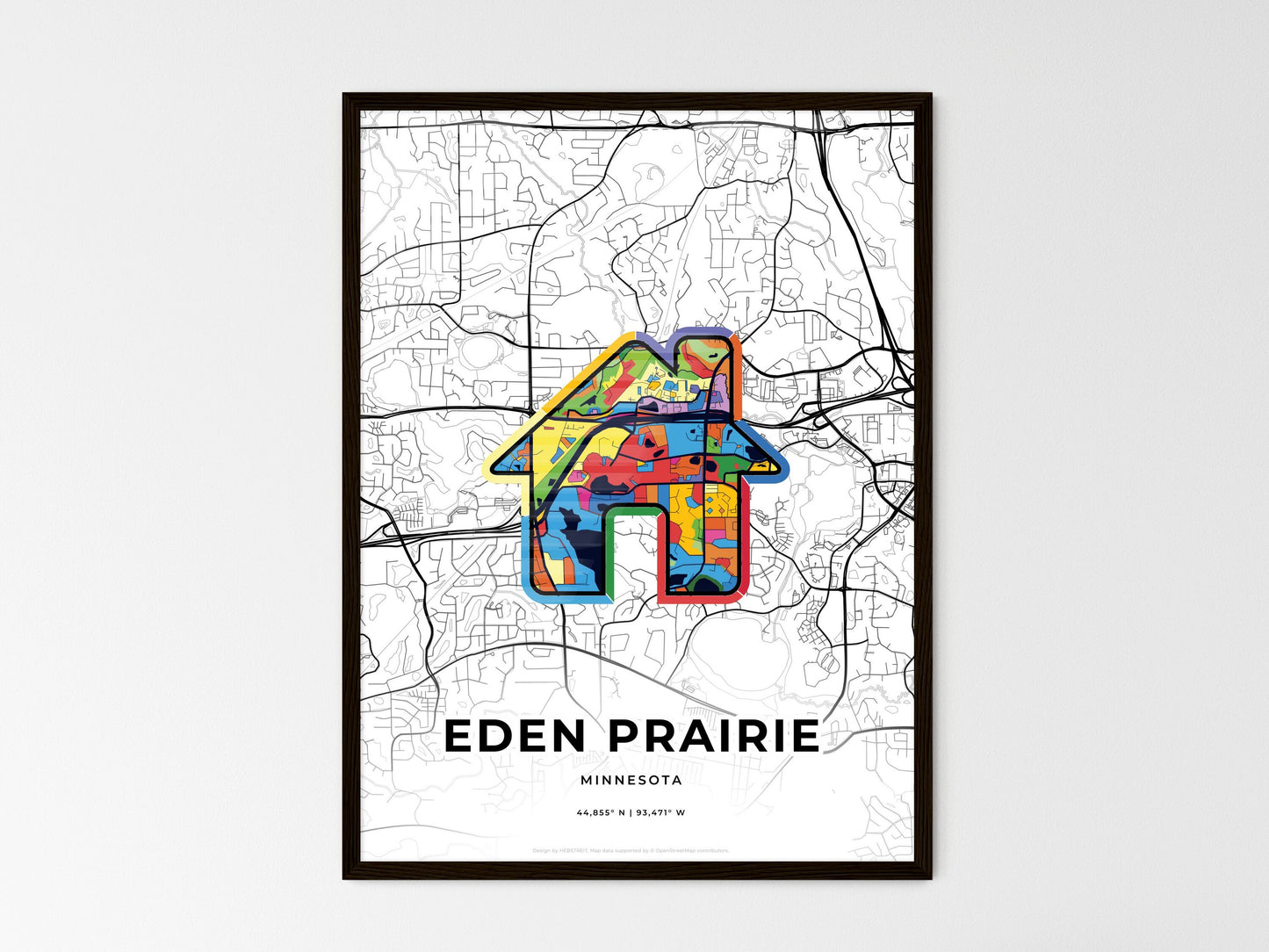 Eden Prairie Minnesota wedding art map with home icon