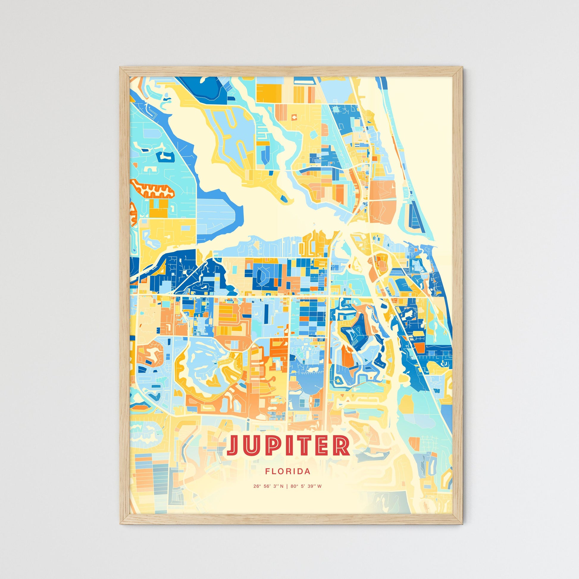 Colorful Jupiter Florida Fine Art Map Blue Orange