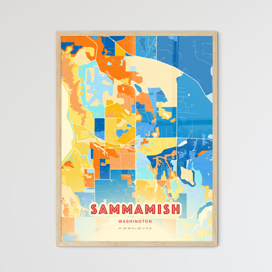 Colorful SAMMAMISH WASHINGTON Fine Art Map Blue Orange