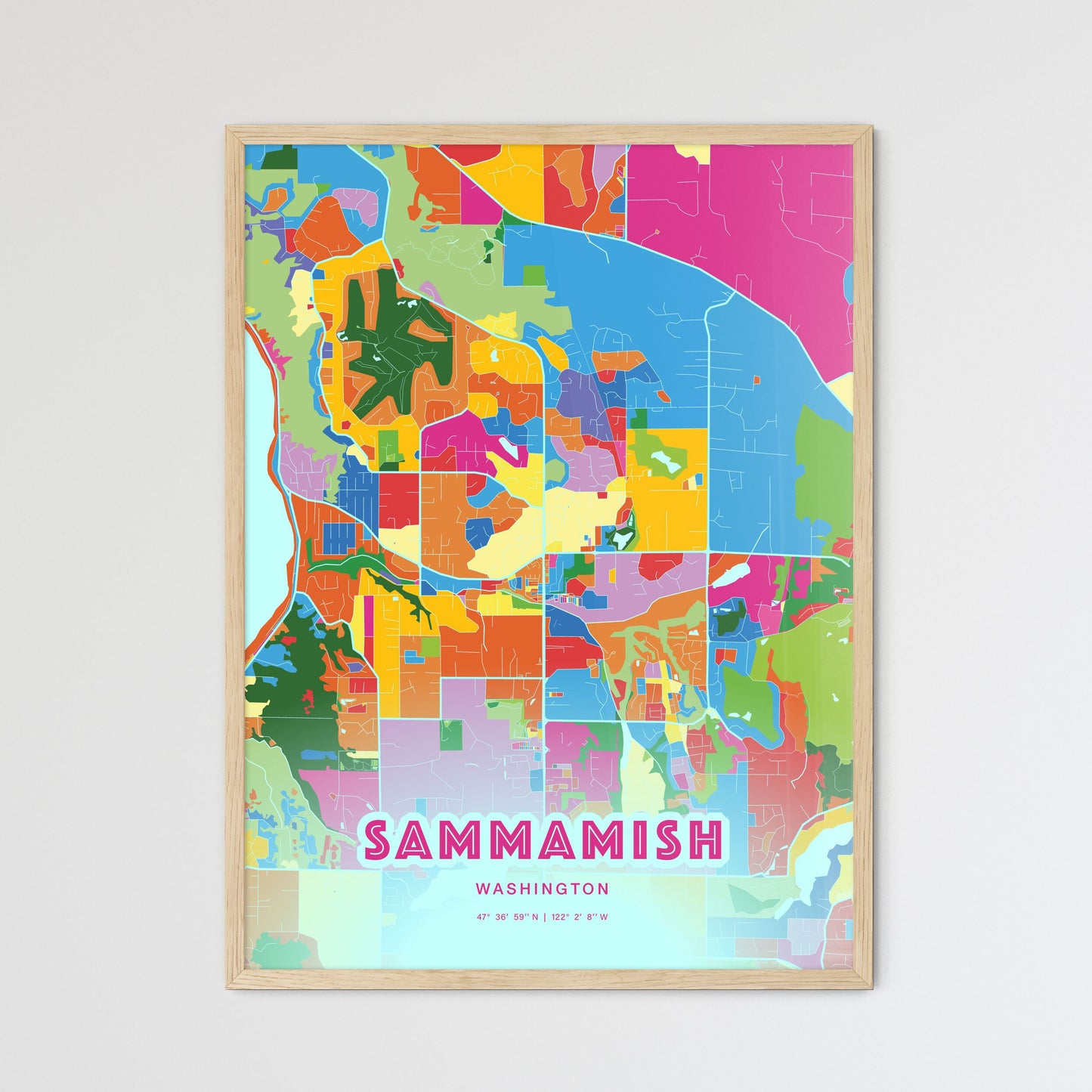 Colorful SAMMAMISH WASHINGTON Fine Art Map Crazy Colors