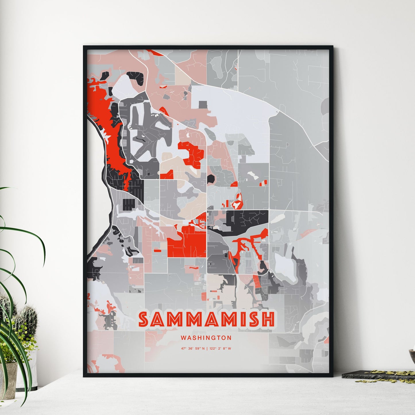 Colorful SAMMAMISH WASHINGTON Fine Art Map Modern