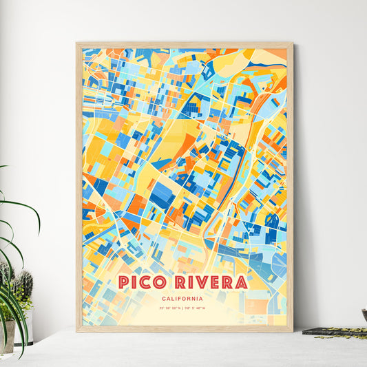 Colorful PICO RIVERA CALIFORNIA Fine Art Map Blue Orange