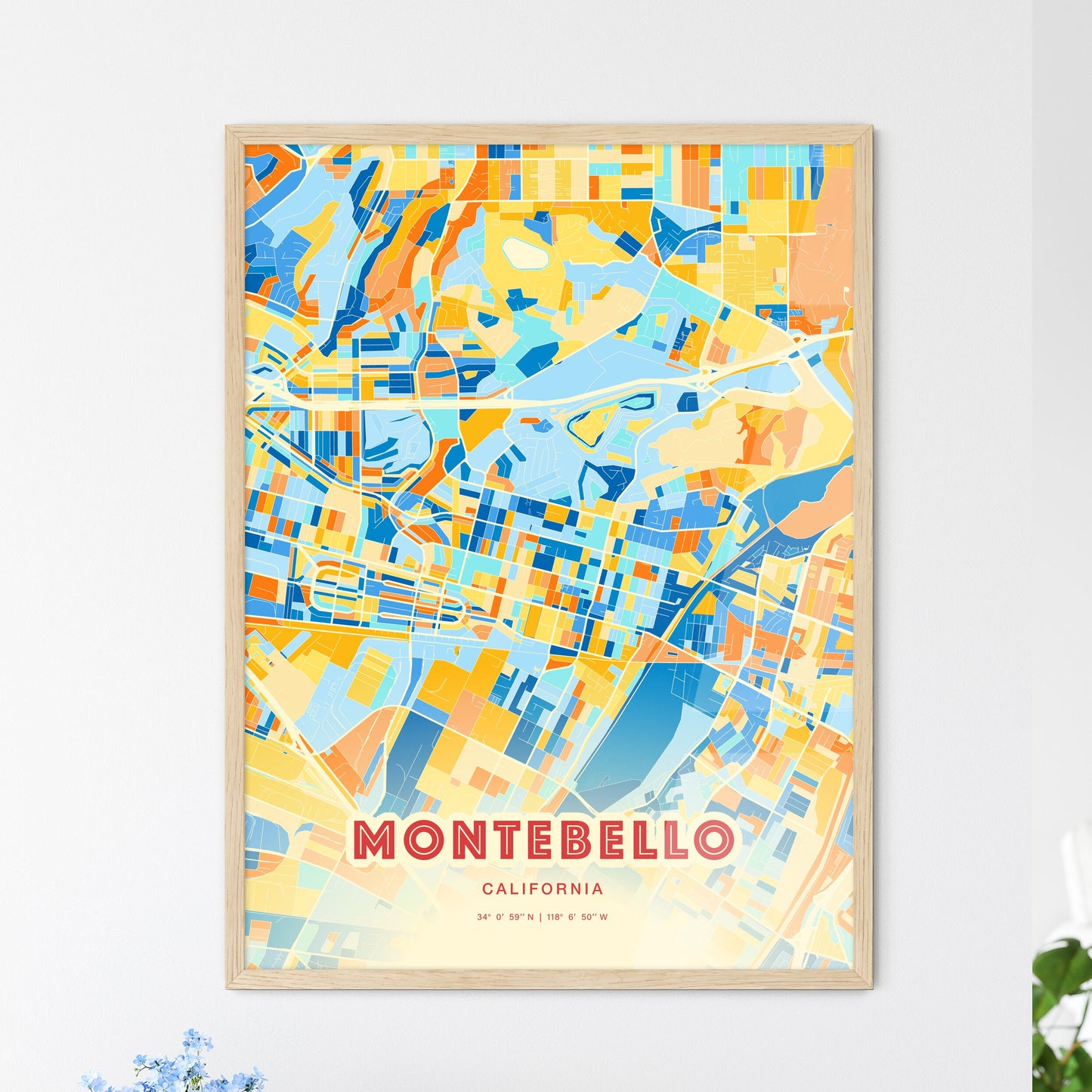Colorful Montebello California Fine Art Map Blue Orange