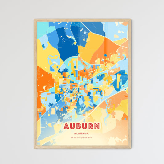 Colorful Auburn Alabama Fine Art Map Blue Orange