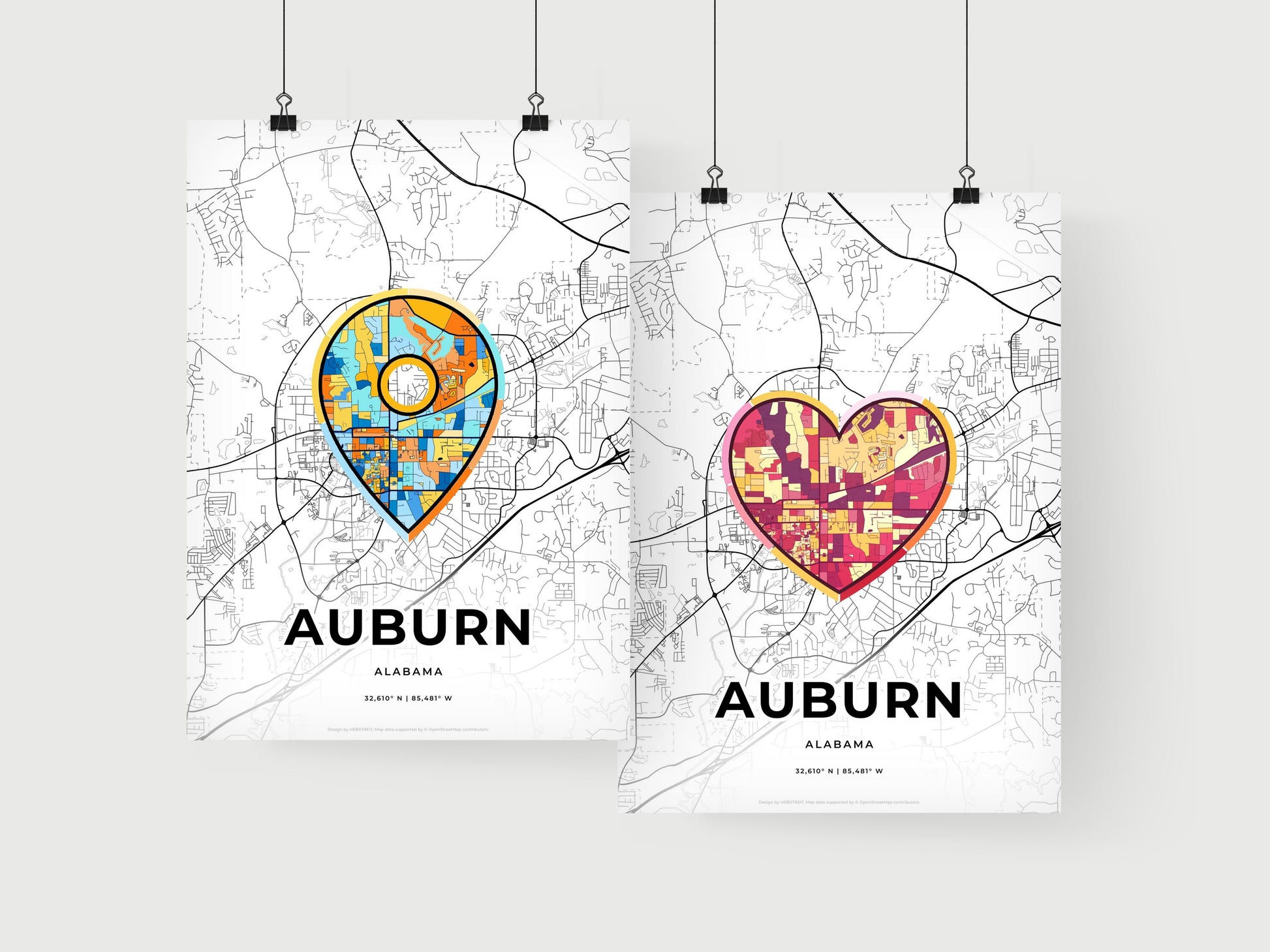 Auburn Alabama art print for couples