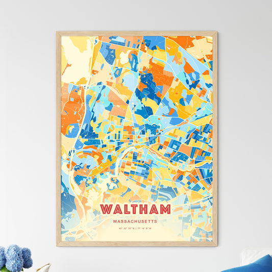 Colorful Waltham Massachusetts Fine Art Map Blue Orange