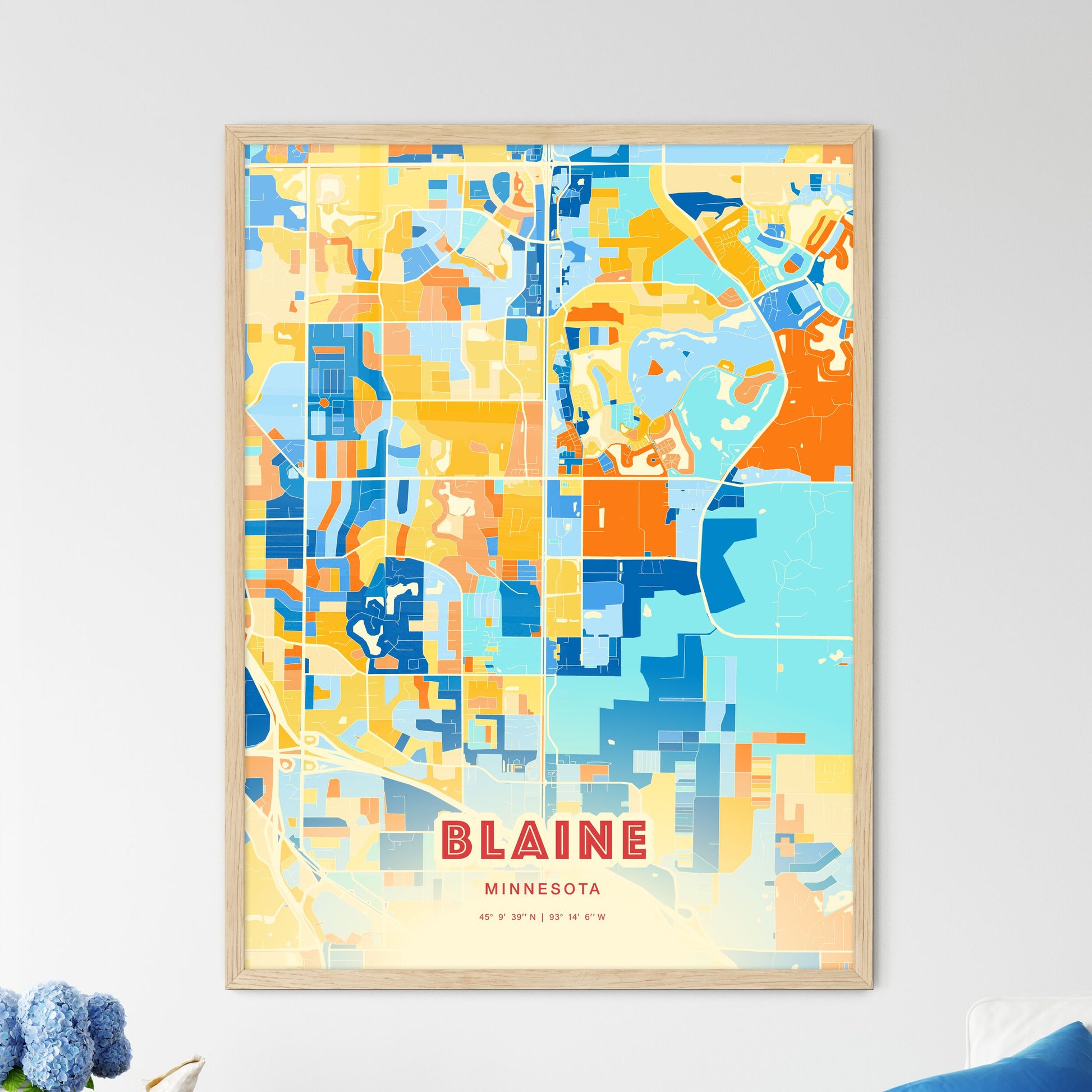 Colorful BLAINE MINNESOTA Fine Art Map Blue Orange