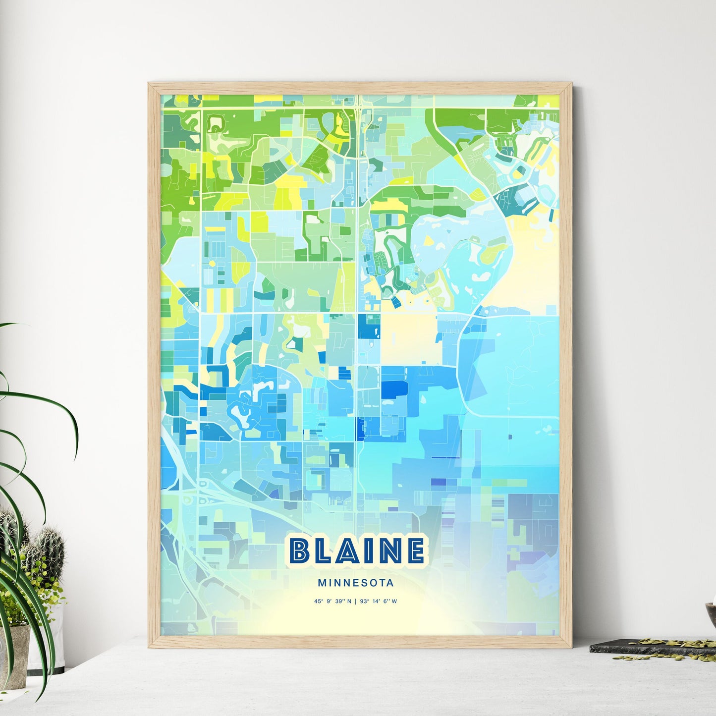 Colorful BLAINE MINNESOTA Fine Art Map Cool Blue