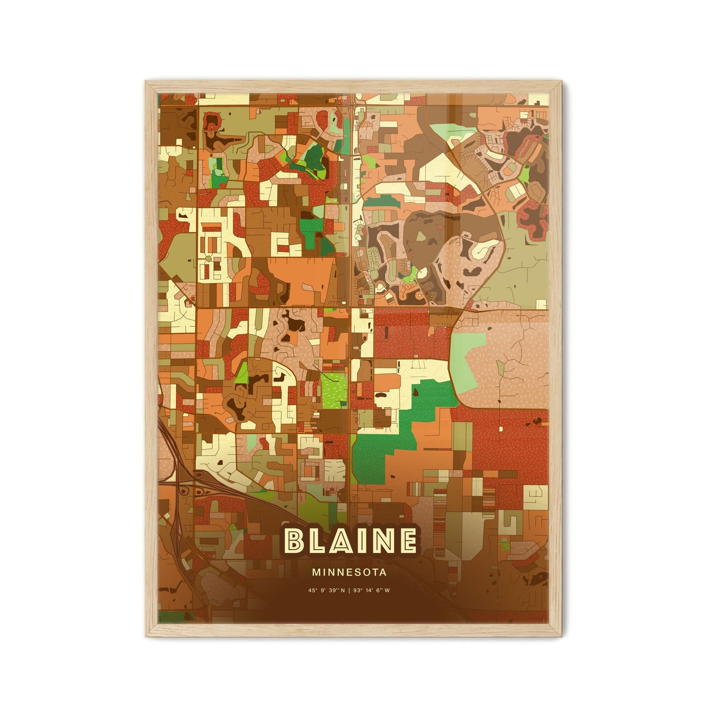 Colorful BLAINE MINNESOTA Fine Art Map Farmhouse