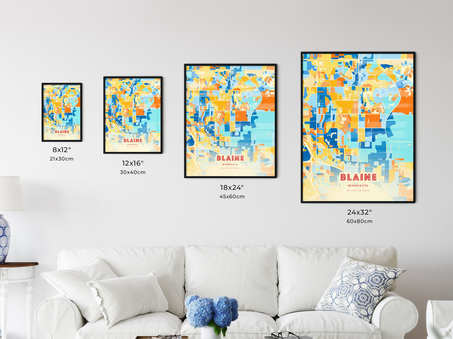 Colorful BLAINE MINNESOTA Fine Art Map Blue Orange