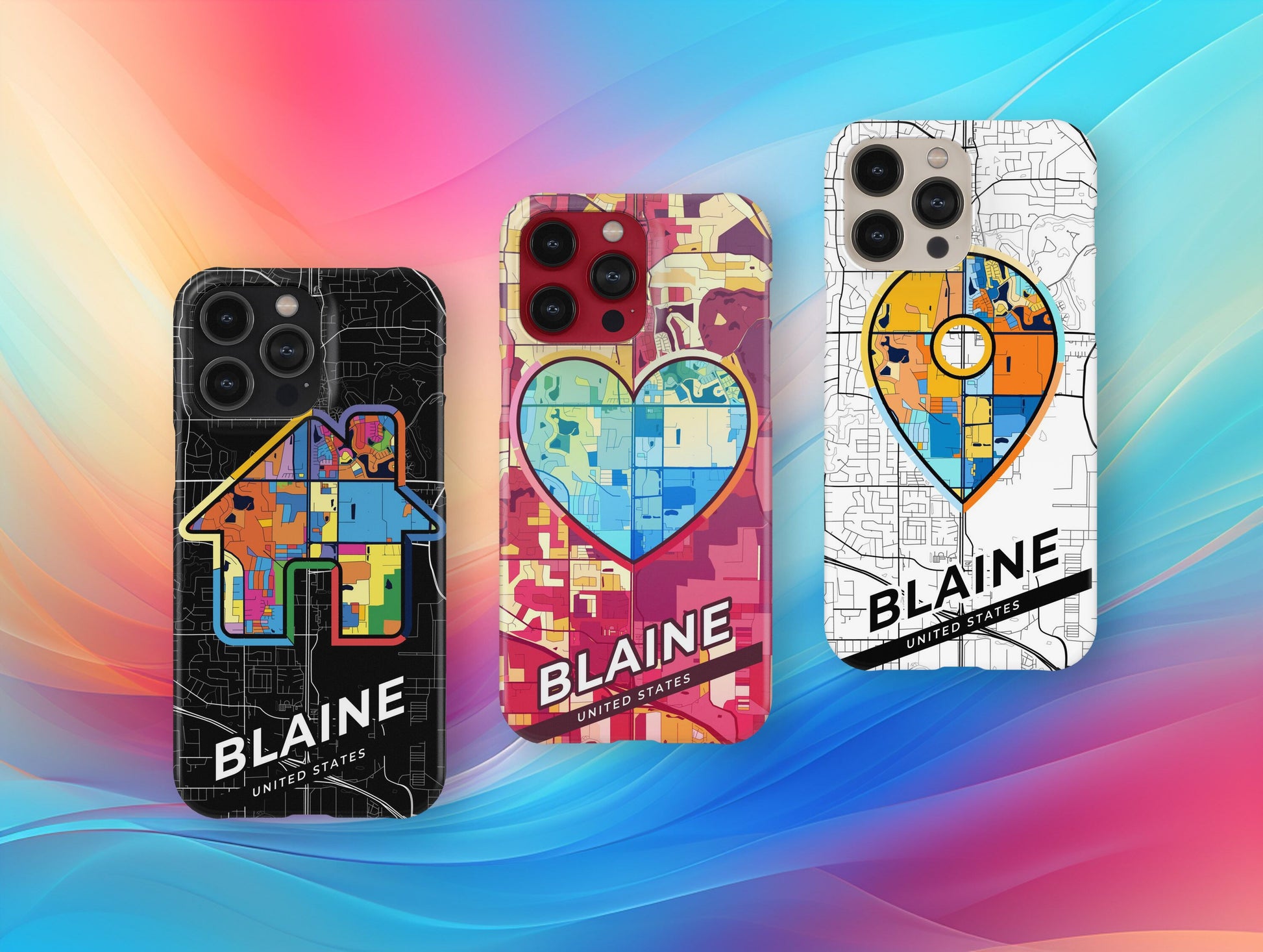 Blaine Minnesota slim phone case with colorful icon. Birthday, wedding or housewarming gift. Couple match cases.
