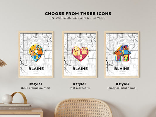 Blaine Minnesota maps with colorful icons