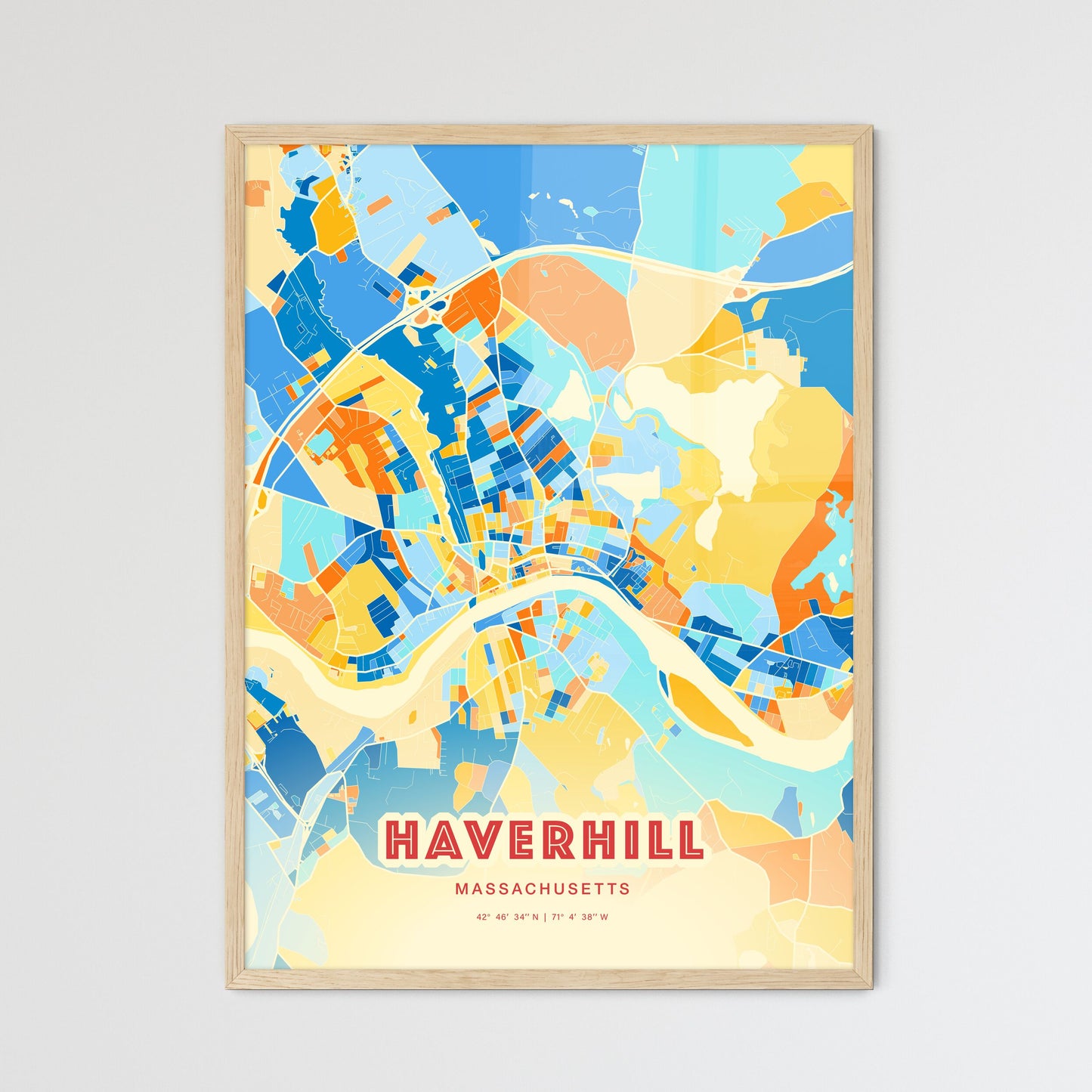 Colorful Haverhill Massachusetts Fine Art Map Blue Orange