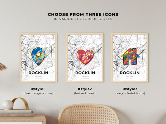 Rocklin California maps with colorful icons