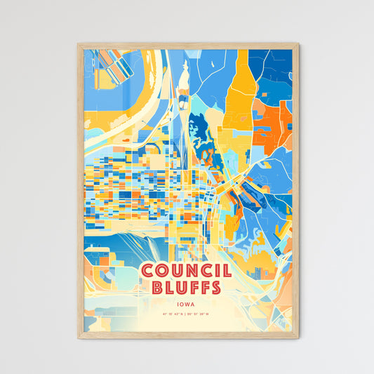 Colorful Council Bluffs Iowa Fine Art Map Blue Orange