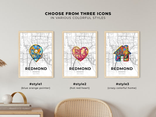 Redmond Washington maps with colorful icons