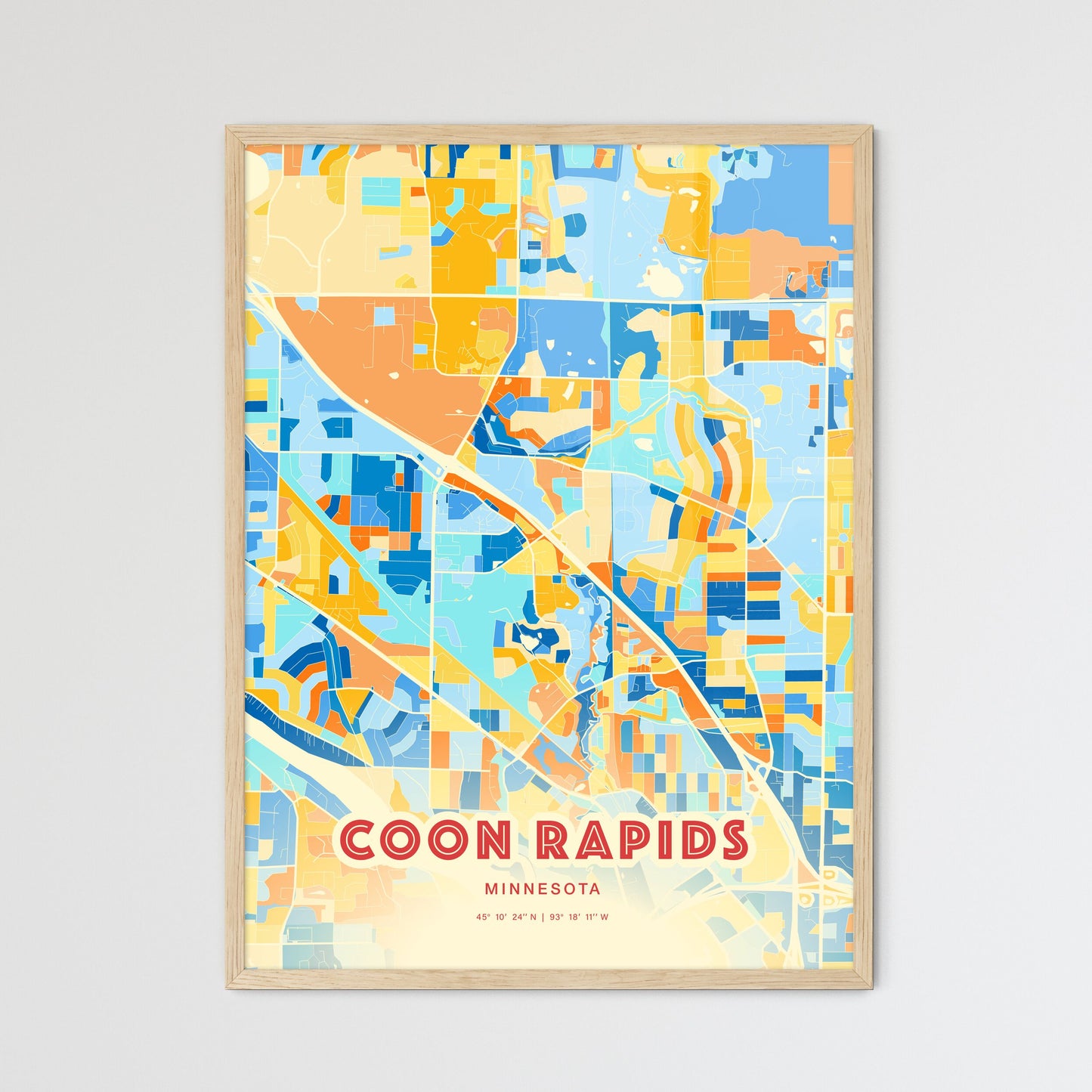 Colorful COON RAPIDS MINNESOTA Fine Art Map Blue Orange