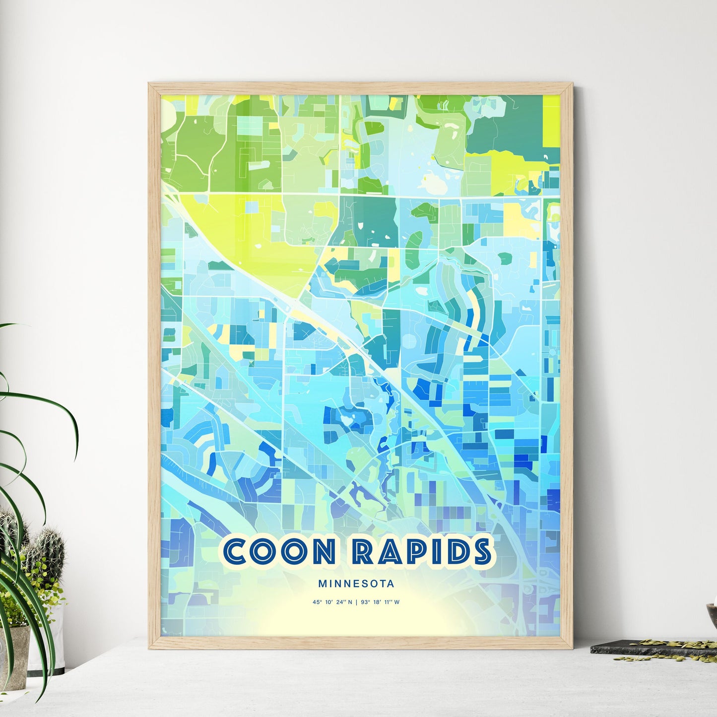 Colorful COON RAPIDS MINNESOTA Fine Art Map Cool Blue