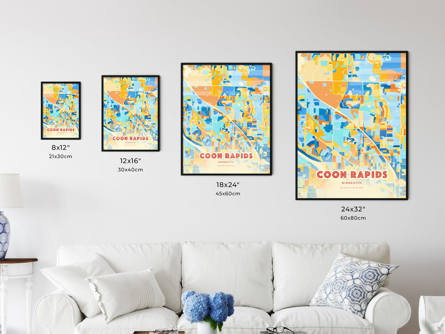 Colorful COON RAPIDS MINNESOTA Fine Art Map Blue Orange