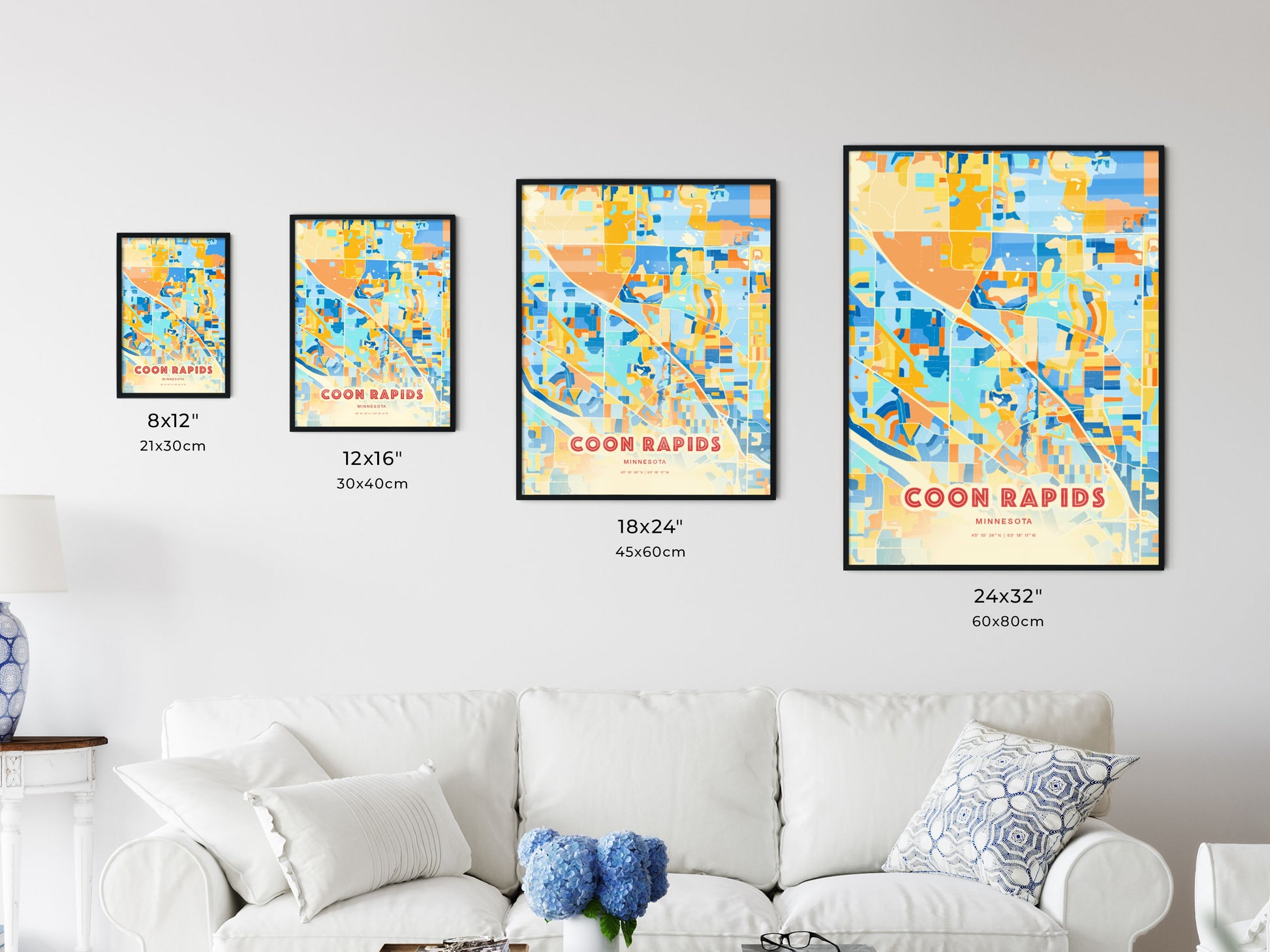 Colorful COON RAPIDS MINNESOTA Fine Art Map Blue Orange