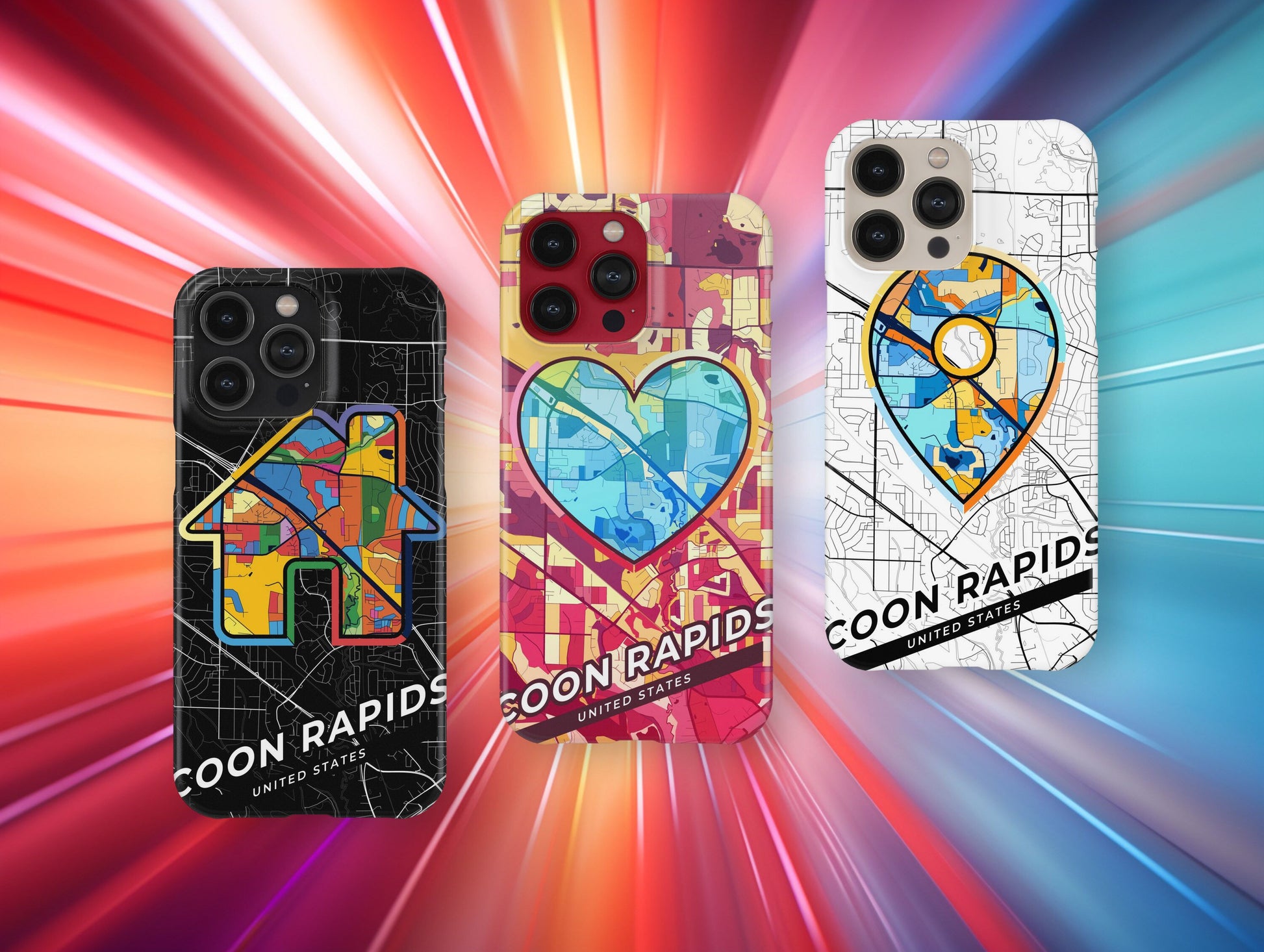 Coon Rapids Minnesota slim phone case with colorful icon. Birthday, wedding or housewarming gift. Couple match cases.