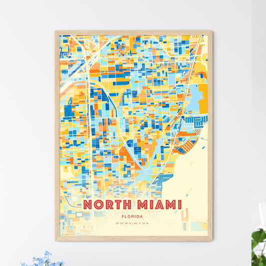 Colorful NORTH MIAMI FLORIDA Fine Art Map Blue Orange