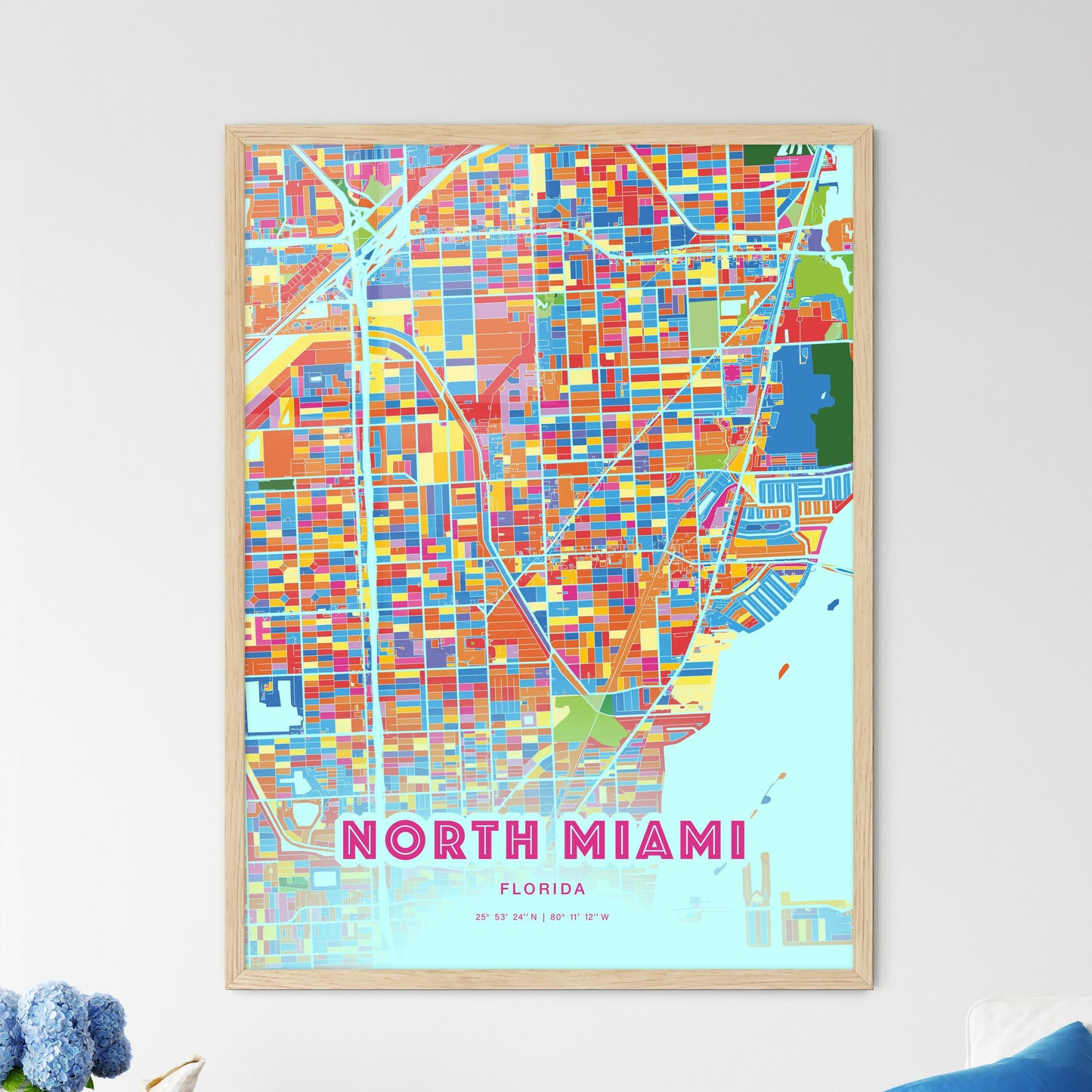 Colorful NORTH MIAMI FLORIDA Fine Art Map Crazy Colors
