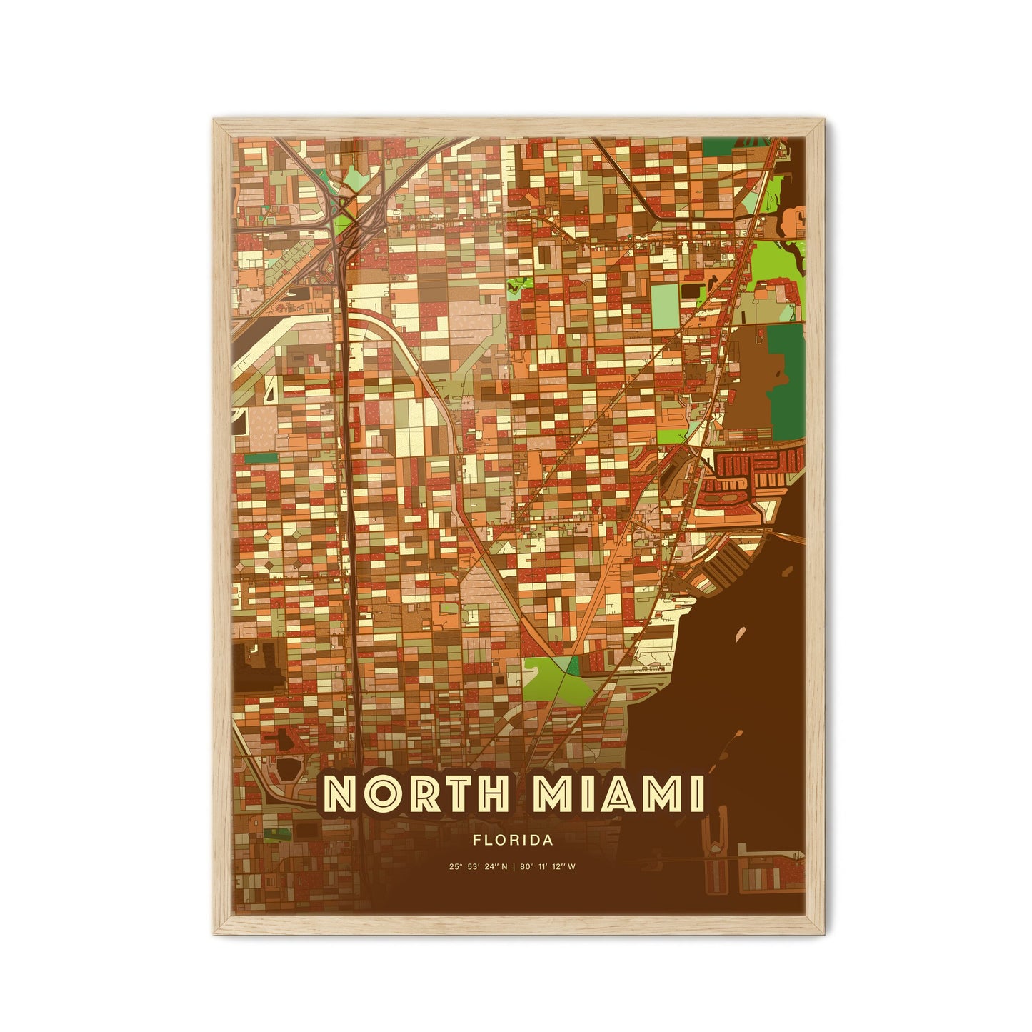 Colorful NORTH MIAMI FLORIDA Fine Art Map Farmhouse