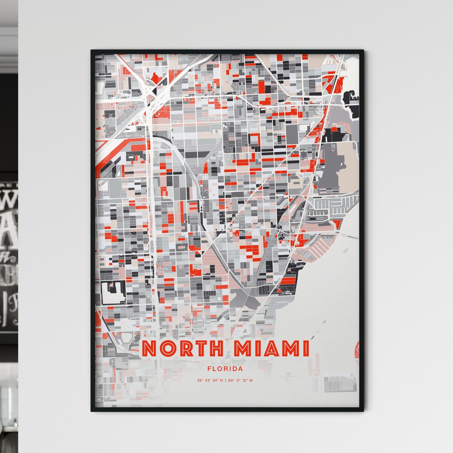 Colorful NORTH MIAMI FLORIDA Fine Art Map Modern