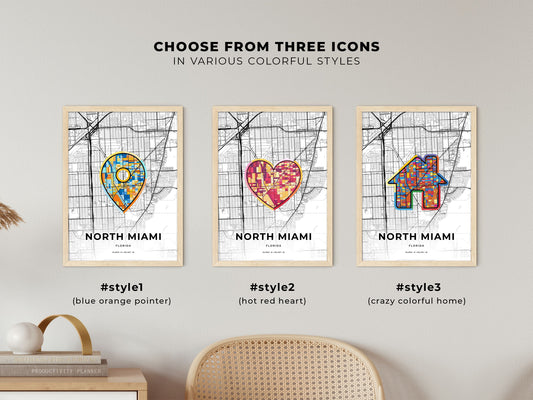 North Miami Florida maps with colorful icons